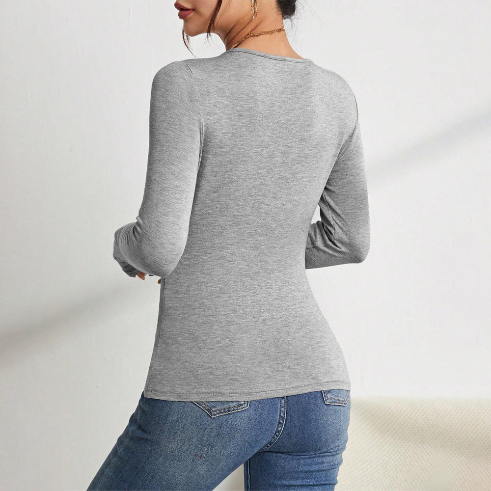 Women's Square Neck T-shirt || Slim And Versatile Autumn And Winter Base Layer